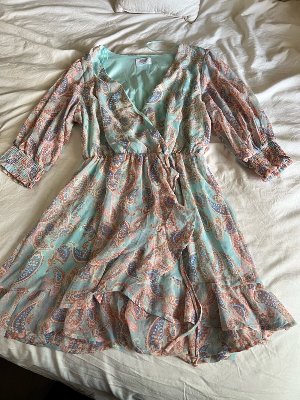 Sienna Sky Mint and Coral Paisley Wrap Dress
